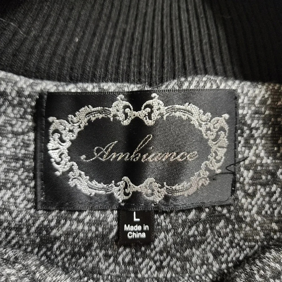 Ambiance Jacket Gray Black Women's Large Cotton Blend Full Zip 4 Pockets - Picture 7 of 9